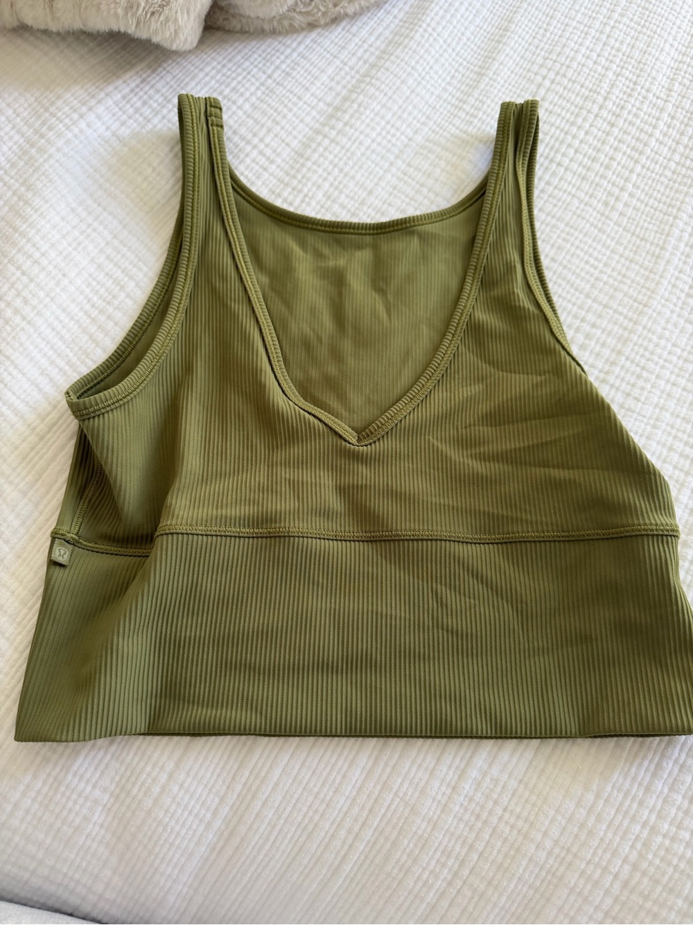 Lululemon Power Pivot Olive Ribbed V-Neck Sports Bra